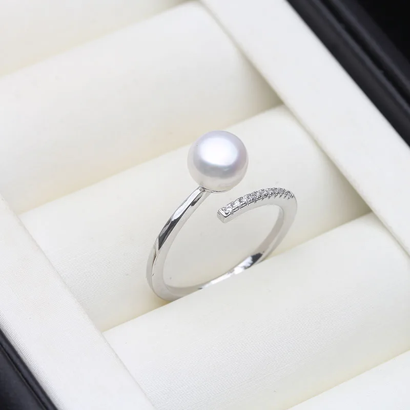 

Genuine Freshwater Pearl Rings For Women,Trend Open 925 Silver Pearl Ring Adjustable Mother Wife Birthday Gift White Black