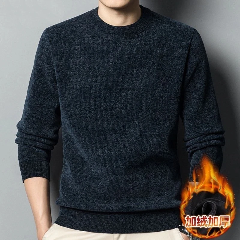 سترة رجالية للخريف والشتاء مخملية سميكة برقبة دائرية وطبقة أساسية فضفاضة خالية من الكرة #3