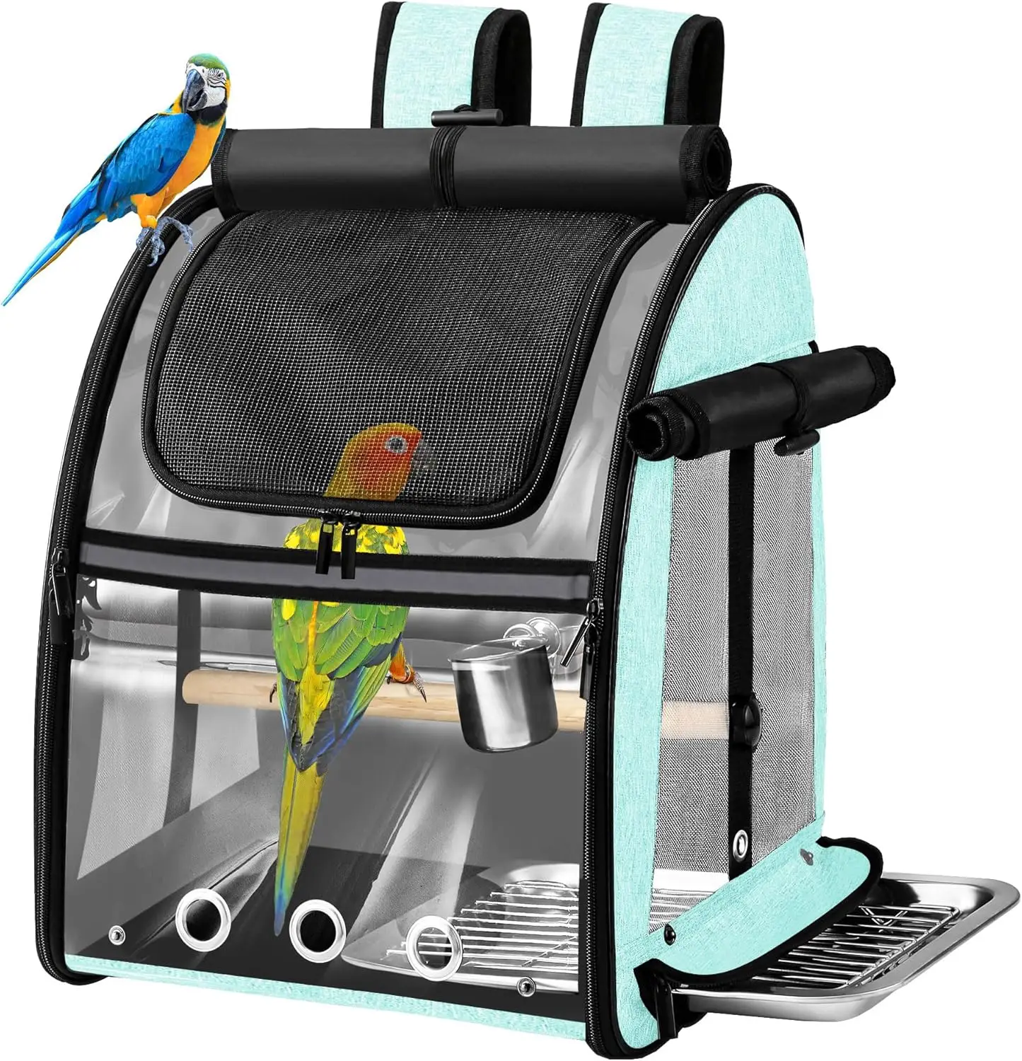 

Bird Carrier Bag with Stainless Steel Mesh, Portable Travel Cage with Stand, Easy-Clean Backpack for Parrot, Green