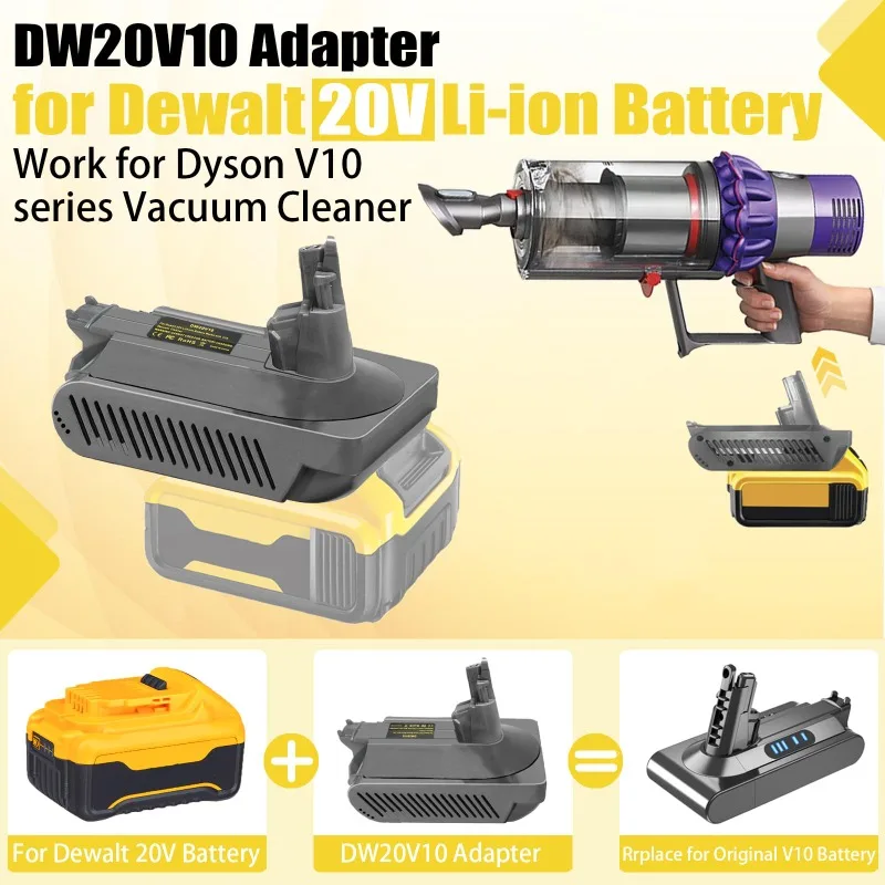 Compatible avec l'adaptateur de batterie Dyson série V10 DW20V10 pour les Batteries Dewalt 20V se convertit en aspirateurs Dyson V10