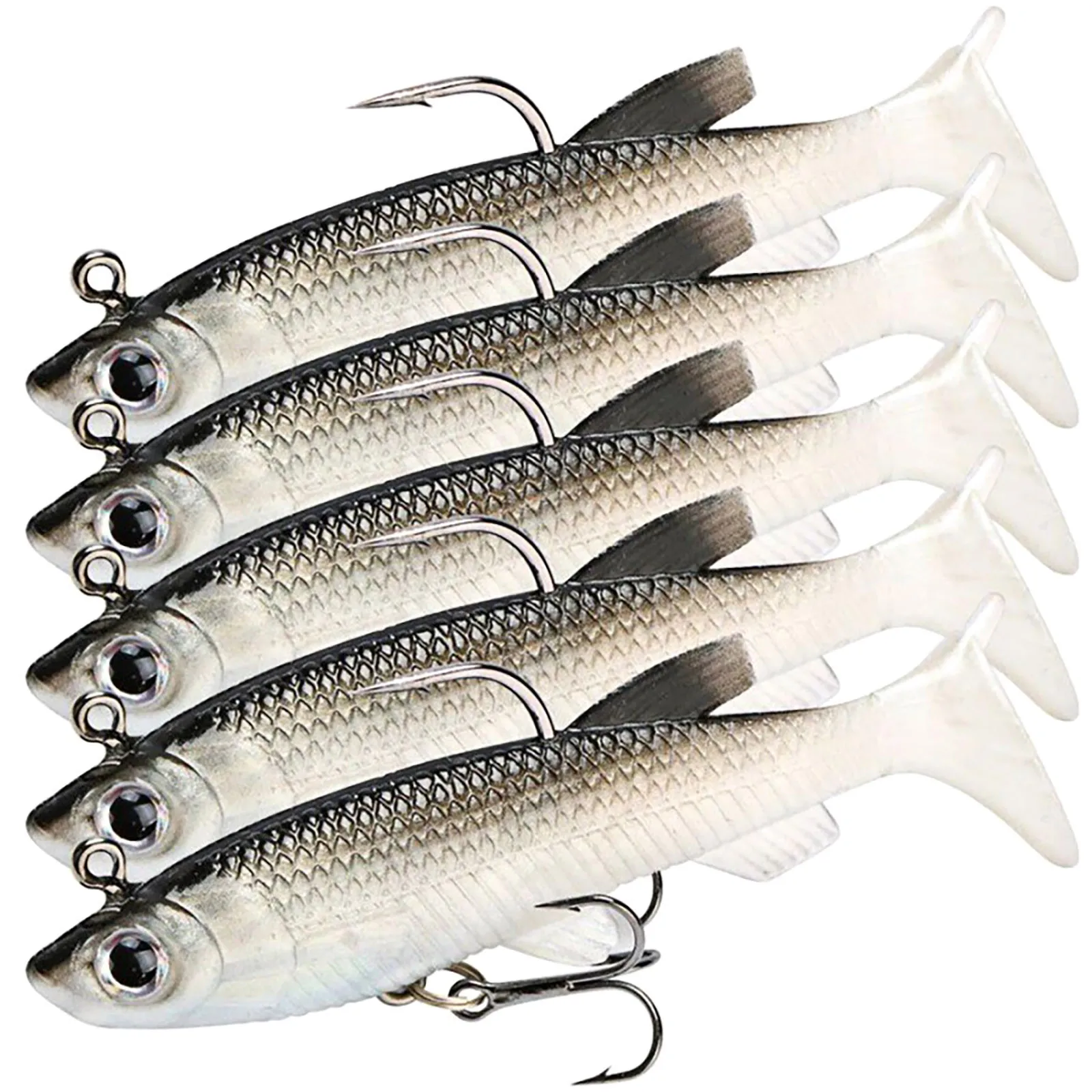 5 uds cabeza de plomo cebo suave que se hunde Wobblers señuelo de pescado cebo de pescado de silicona Artificial aparejos de pesca para Lucio Swimbait ﻿