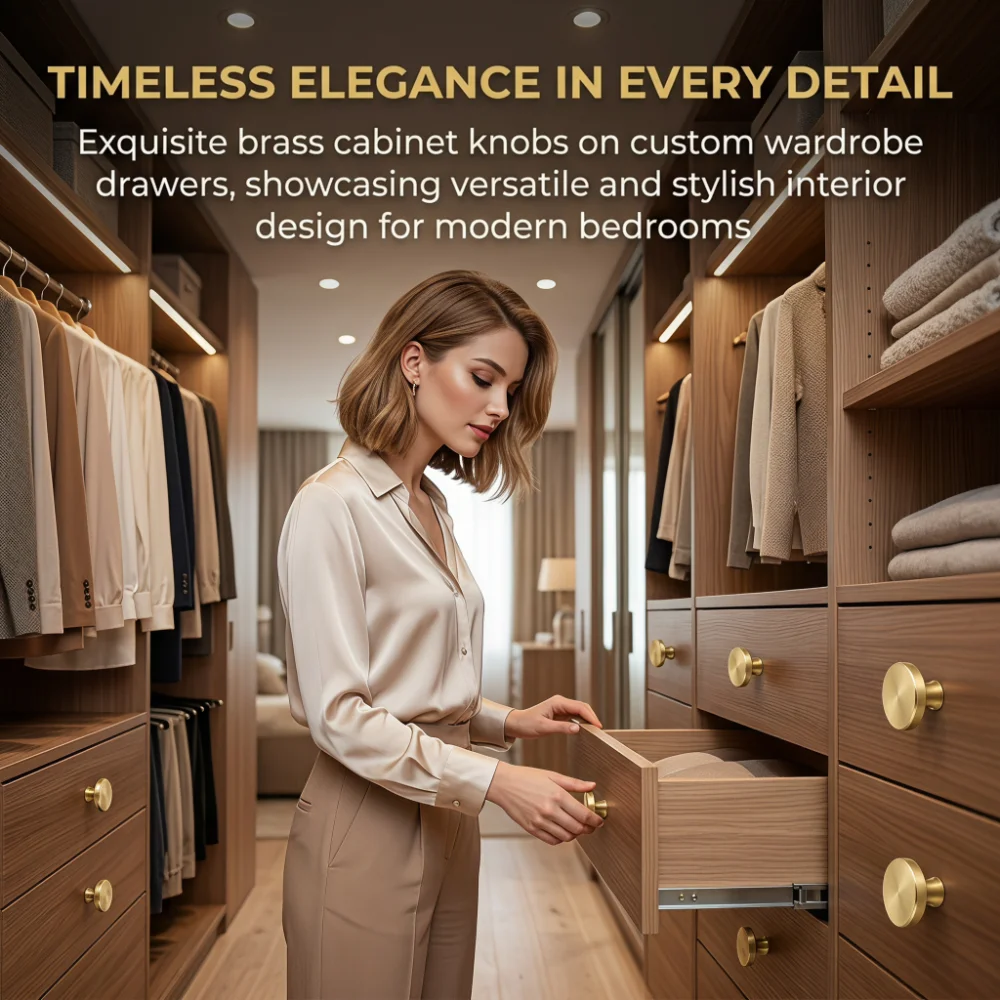 Gold Finish Round Drawer Handles 1-12PCS Aluminum Alloy Cabinet Pulls for Drawers Cabinets Closets