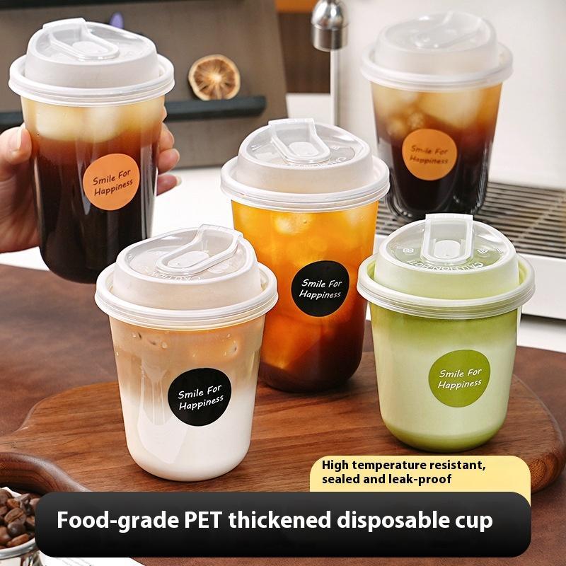  Clear U Shape Disposable Hot Drink Cups With Sealing Lids Portable Takeaway Coffee Milk Tea Beverage Packaging Cups 