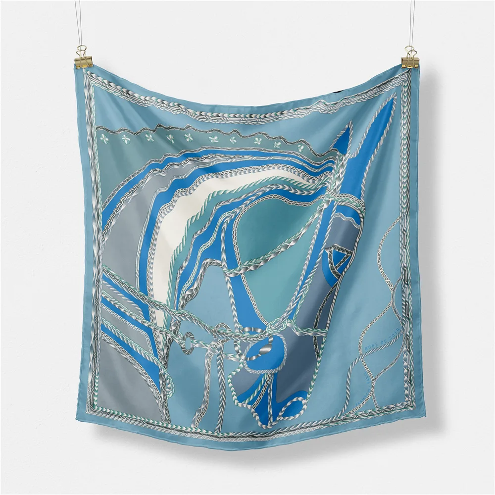 53*53CM Twill Silk Scarf Women Horse Print Square Scarf Bandana Small Hijab Foulard Ladies Tie Headband Neckerchief Accessories