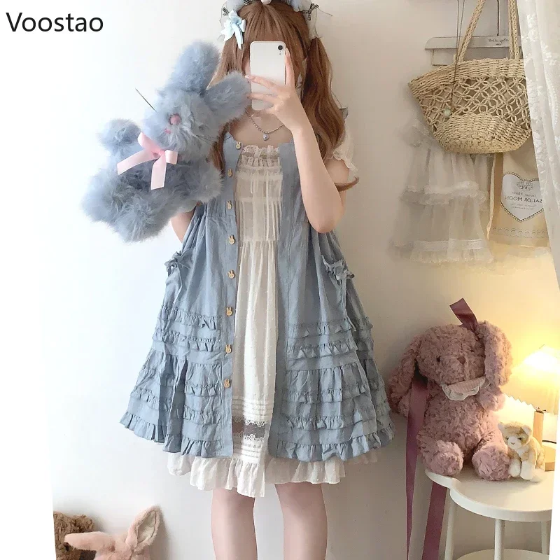 Original Sweet Lolita Style Mini Dress Women Cute Bunny Ears Hooded Cotton Coat Dress Girls Kawaii Rabbit Ears Trench Dresses