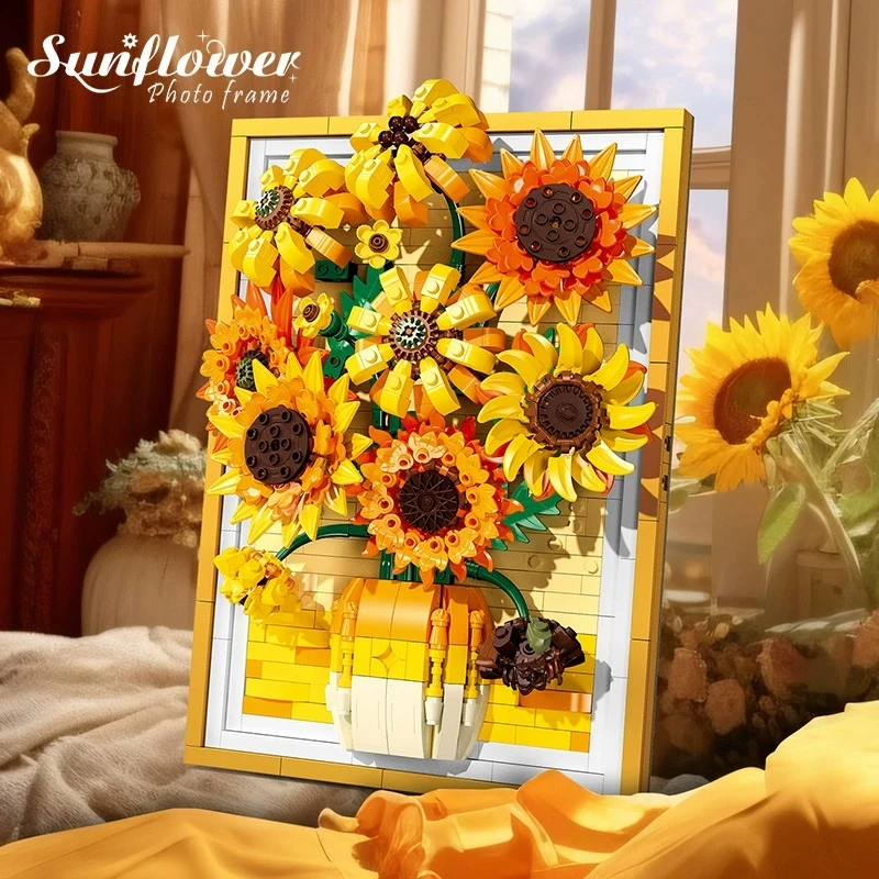 

Stereo 3D Sunflower Frame Ornament Building Block Toys-Creative Artistic Decor for Girls' Room,DIY Photo & Background Wall Decor