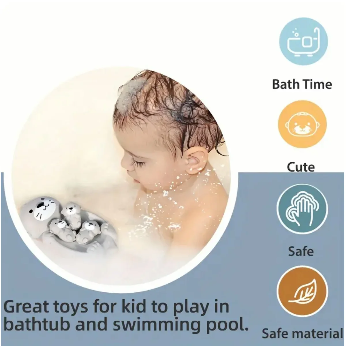 4PCS Otter Bath SoftWater Toy set, Cute Floating Pool SqueezeToys for Toddlers Playing While Washing,Parent-Child,birthday gift