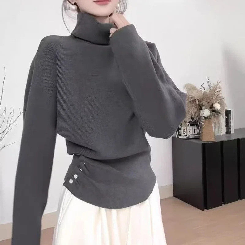 

Korean Style Fashion Lazy Vibe Turtleneck Batwing Sleeve Knitwear Women New Unique Slim Waist Inner Wear Outer Wear Sweater