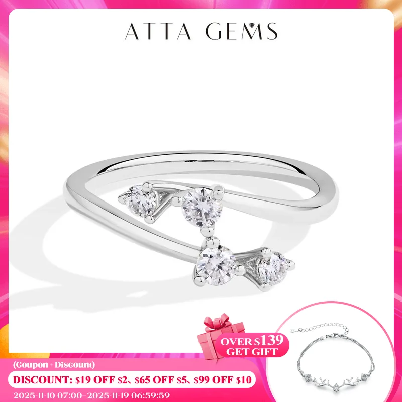 

ATTAGEMS Moissanite Rings for Women VVS1 Round Cut Diamonds S925 Silver Twining Wedding Band Adjustable Engagement Bride Jewelry