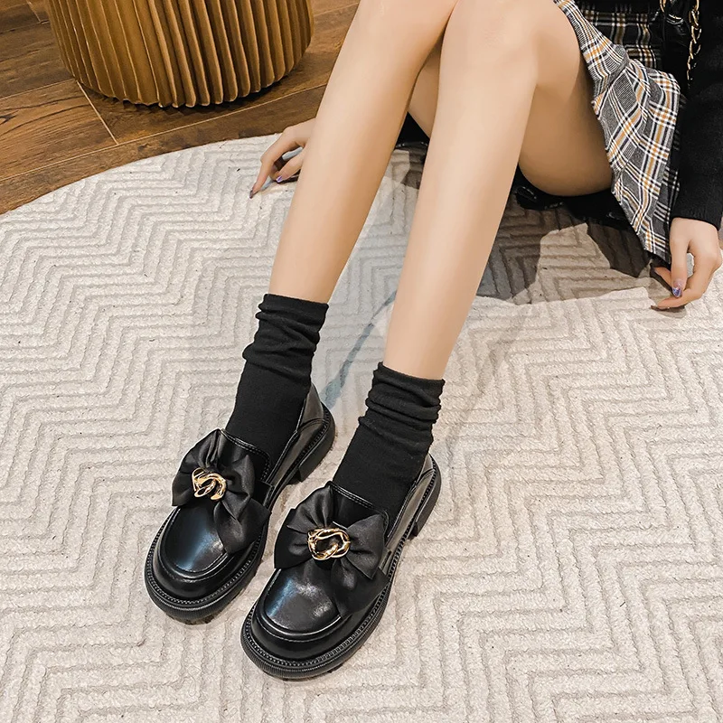 Casual Woman Shoe All-Match Modis Oxfords Female Footwear Round Toe 2025 Leather Retro Dress New Basic PU Buckle Strap Rubber So