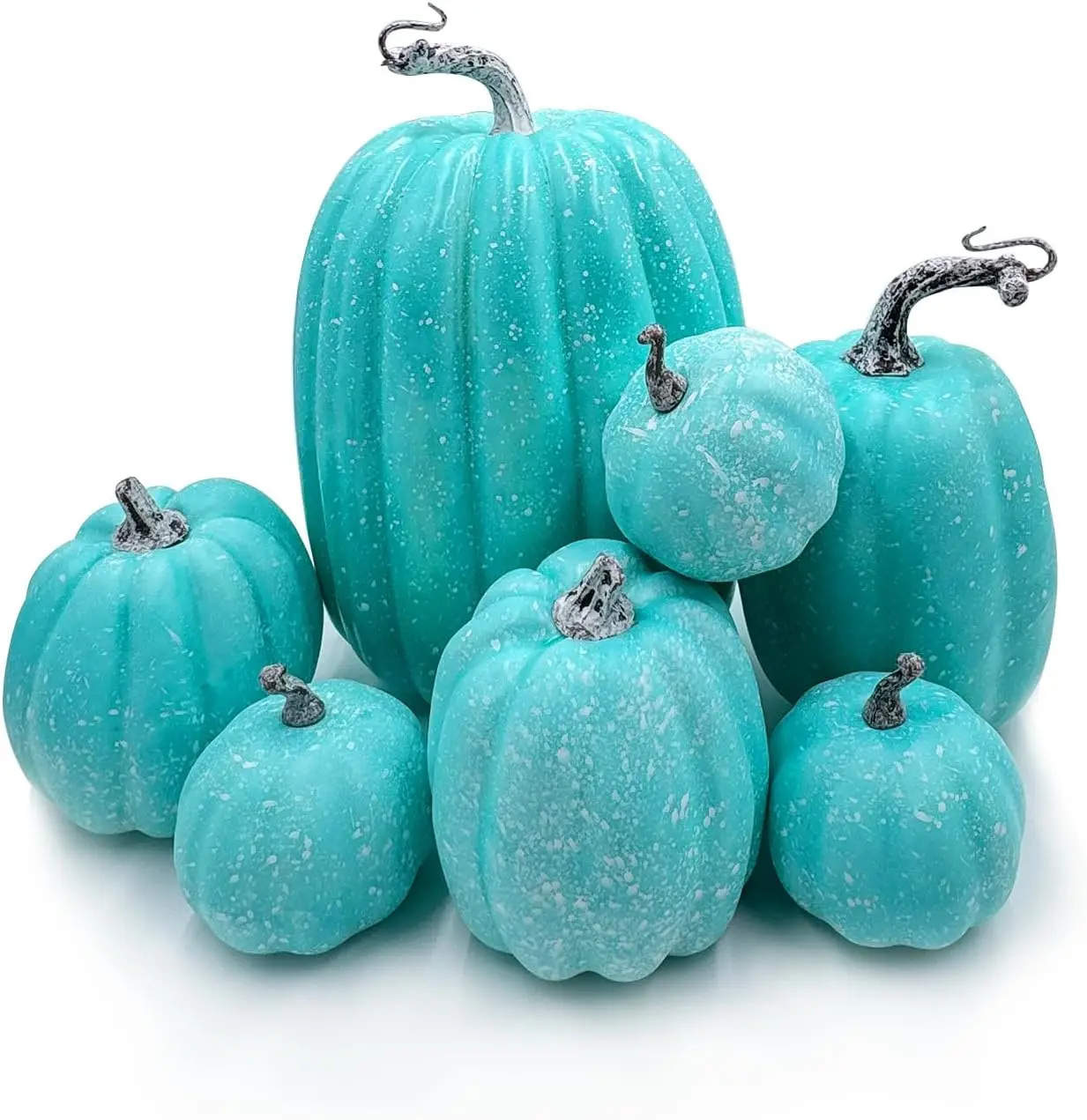 Kunstmatige pompoenset 7-delig blauw herfst woondecoratie, Halloween ornamenten schuimpompoenen interieur