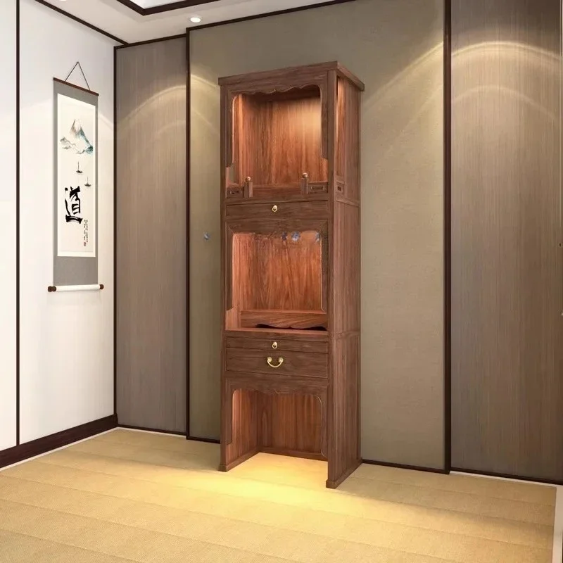 Solid wood new Chinese-style altar cabinet, three-layer Buddhist niche vertical cabinet table, household cabinet