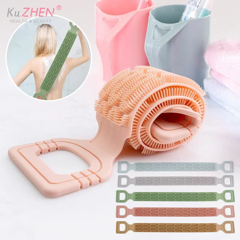 

1PCS Silicone Back Scrubber Towel With Rope Handles - Exfoliating Bath Tool For Deep Clean, Textured Surface For Easy Reach