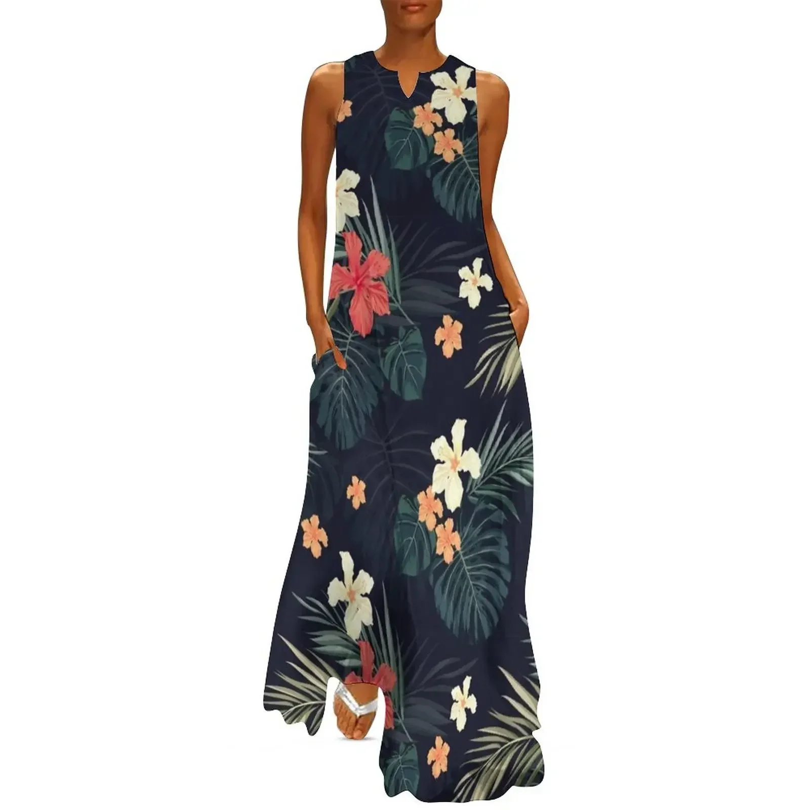 

Dark tropical flowers Long Dress luxury dress clothes for women women's luxury party dress evening