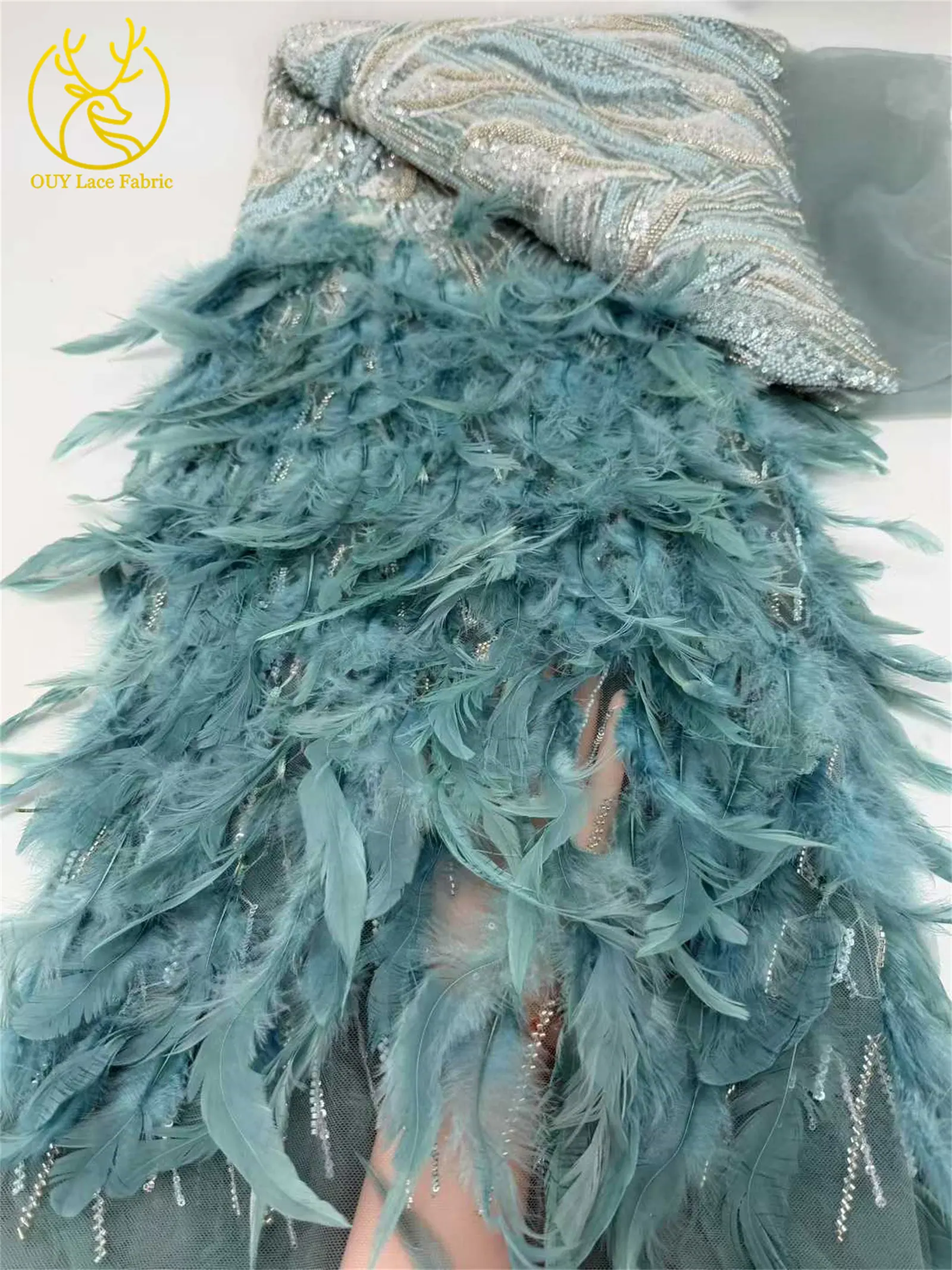 Luxuriöser 3D-Spitzenstoff mit Federperlen, 2026, hochwertiger afrikanischer nigerianischer Pailletten-Spitzenstoff, Kleid, Nähen, Premium-kundenspezifischer Stoff