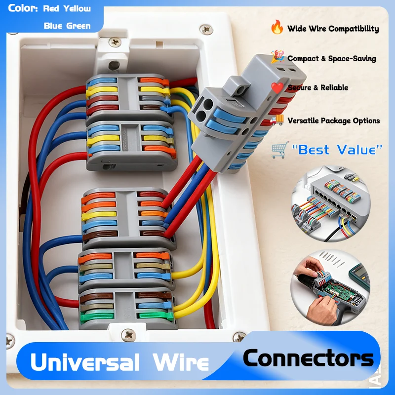 

2 Push-in Conductor Terminal Quick Universal Wire Connectors Compact Splicing Wiring Cable 0.08-4.0mm 1~100pcs Connection