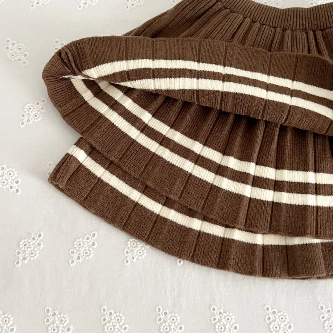 جديد ملابس الأطفال دعوى طفل الفتيات نمط Preppy سترة + التنانير 2 قطعة مجموعات الاطفال القوس الحياكة البلوفرات الفتيات البلوز معطف