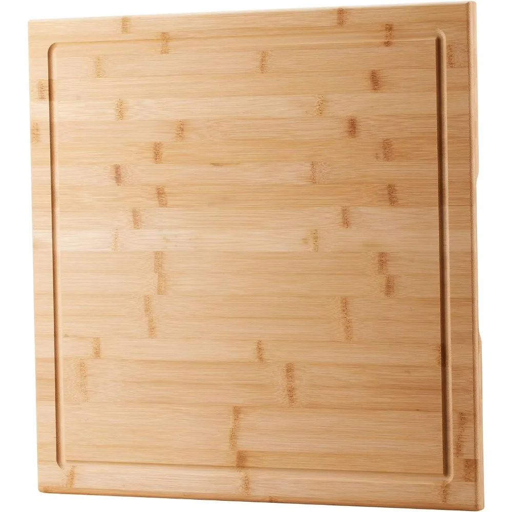 Bambus-Schneidebrett – 50,8 x 50,8 cm großes Holz-Schneidebrett für Küche, Fleisch, Gemüse, Grillen, quadratischer Metzgerblock mit Saft