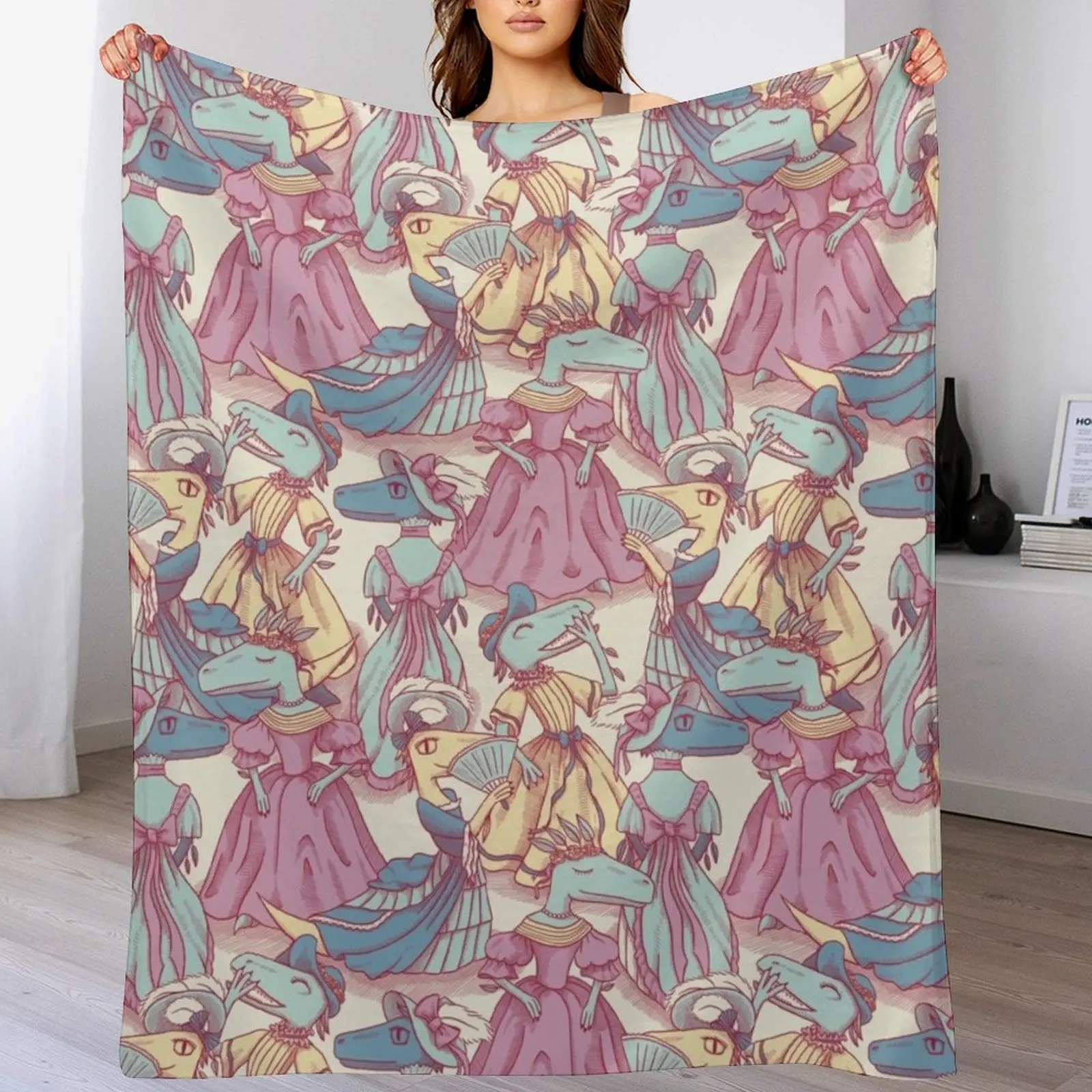 

Victorian Velociraptor Fashion Plates Throw Blanket halloween Thermals For Travel Blankets