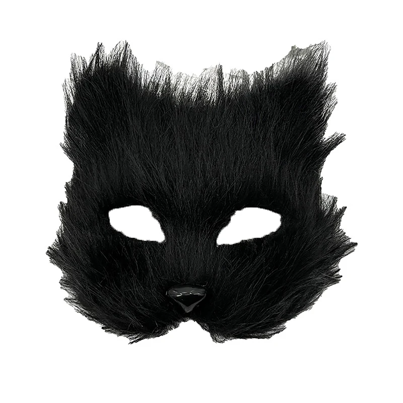 1PC Halloween Cosplay Party Costume DIY Accessories Faux Fur Fox Mask Furry Half Face Simulated Animal Cat Mask