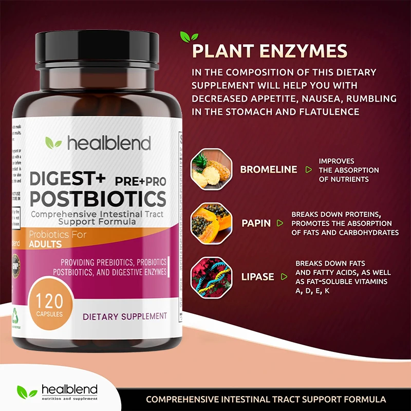 Prebiotics + Probiotics and Digestive Enzymes - for General Gut Health, Improved Digestion, and Relief of Stomach Discomfort