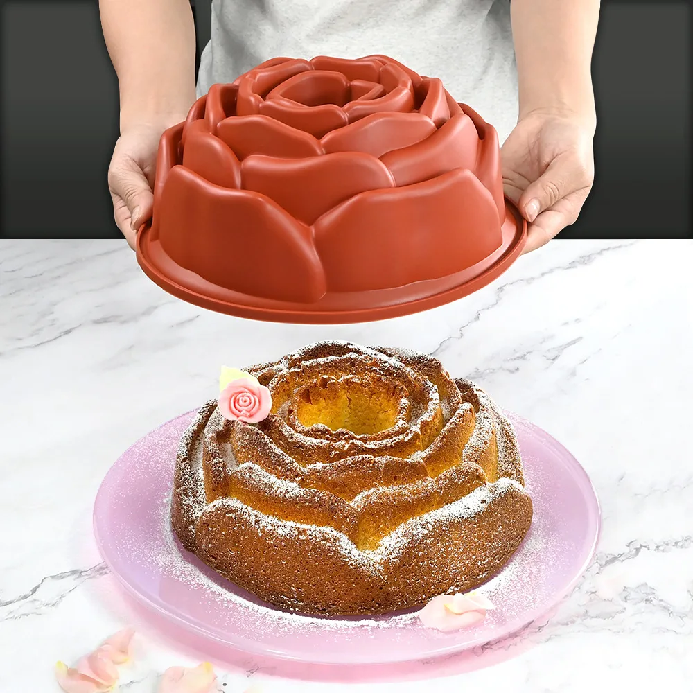 8 Inches 3D Rose Cake Mold DIY Large Flower Chocolate Mouse Dessert Baking Tray Jelly Truffle Chiffon Mould Cake Decorating Tool