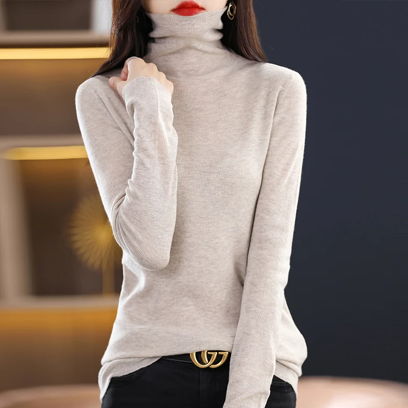 2023 Spring Women\'s Wool Knitted Pullovers High Elastic Cashmere Sweater Lady\'s Grade Up Soft Warm Slim Jumper Thin Tops Autumn