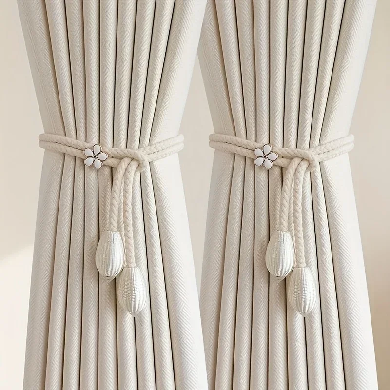 

2pcs Curtain Ties with Flower Buckles - Adjustable, No Drilling Cord Fixers for Elegant Decor, Curtain Accessories Curtain tie
