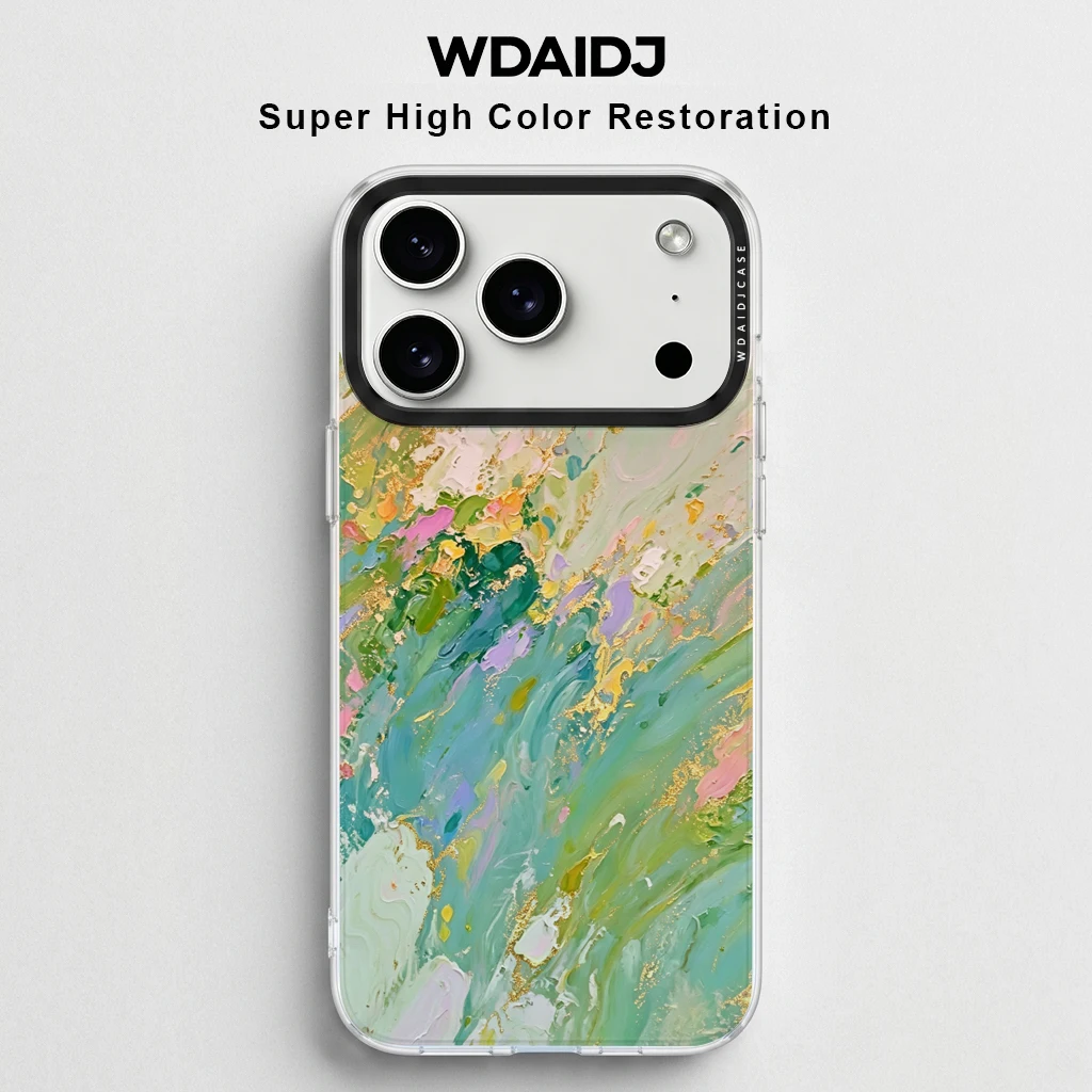 

Luxury Gold Foil Abstract Print Anti Yellowing Clear TPU Phone Case For iPhone 13 14 15 16 17 Shockproof Slim Cover