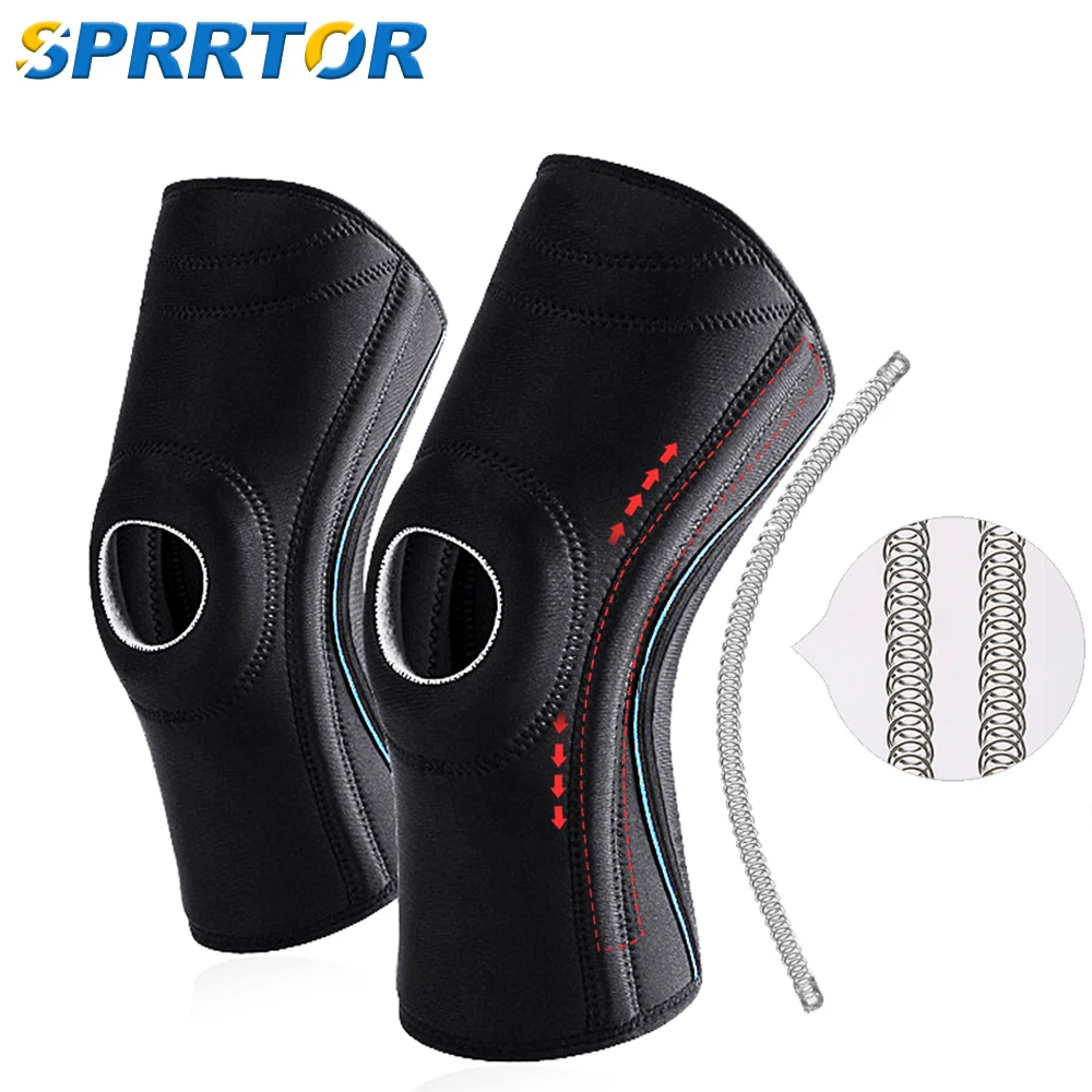 Knee Compression Support Sleeve Protector Elastic Knee Pads Brace Knee Brace Springs Gym Sports Basketball Volleyball Running