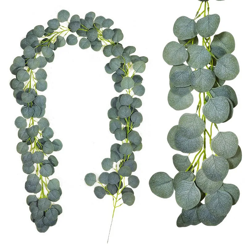 

Silk Eucalyptus Leaves Garland Artificial Green Plant Vine For Wedding Party Decoration Layout Backdrop Arch Fake Decor Supplies