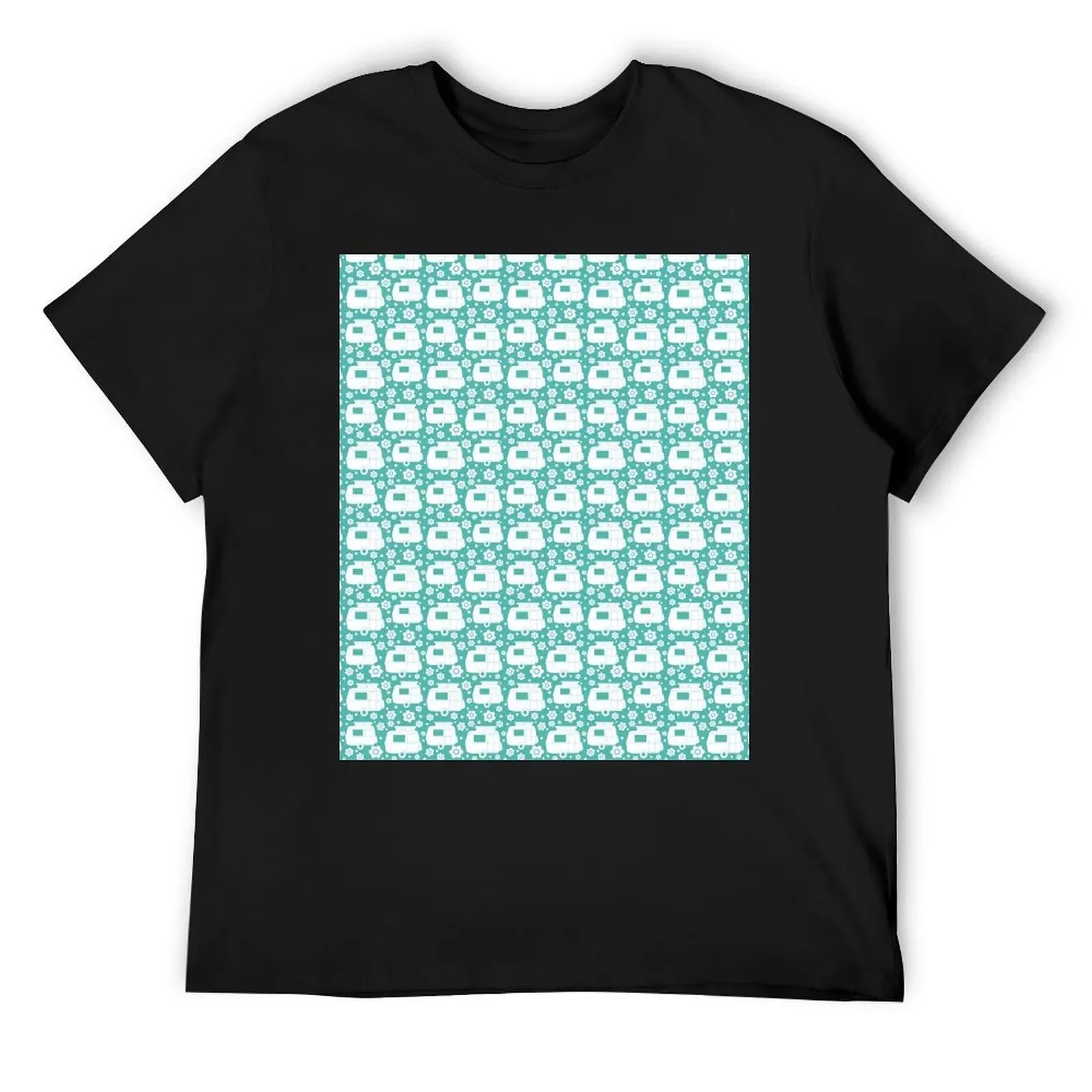 

Daisy Polka Dot Vintage Caravan Pattern in Turquoise and White T-Shirt graphics customizeds summer tops black t-shirts for men