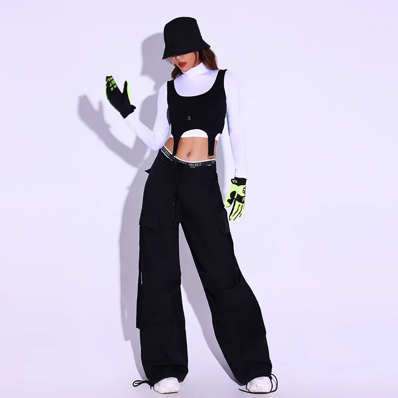 Black White Street Dance Suit Female Street Dance Exercise Training Suit Stage Girl Group Dance Partner Performance Clothing