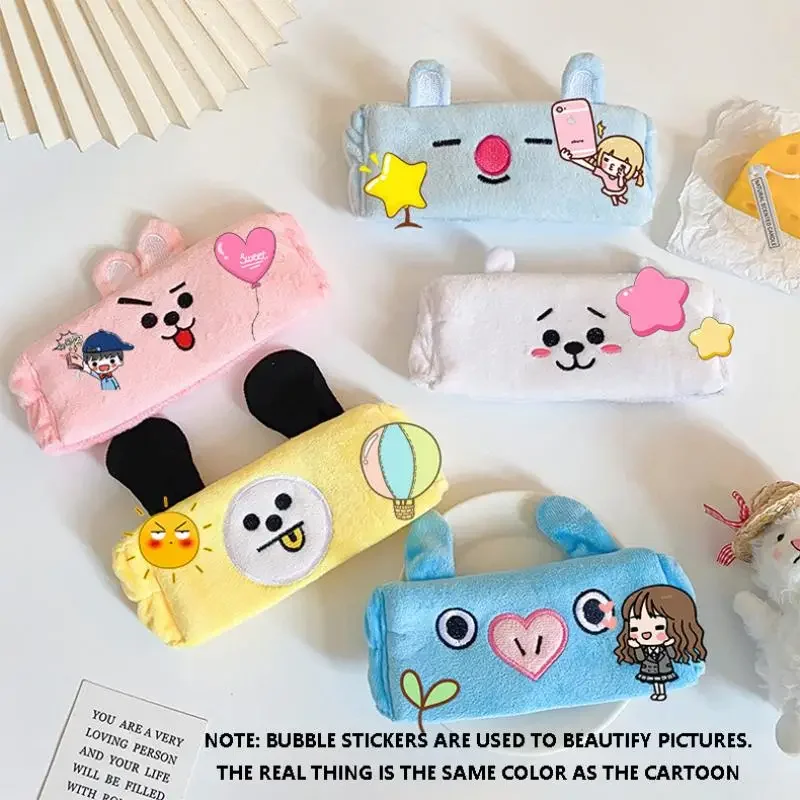 Cute Cartoon Bt21 Hairband Kawaii Chimmy Cooky Embroidery Wash Face Hoop Soft Warm Coral Fleece Turban Fashion Hair Accessories