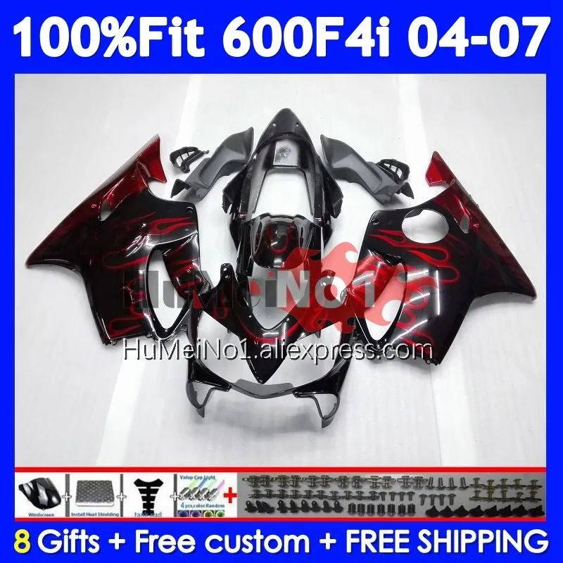 Red Flames Injection Body For HONDA CBR600 CBR 600 F4i 600F4i 35No.0 CBR600F4i 04 05 06 07 600CC 2004 2005 2006 2007 Fairing