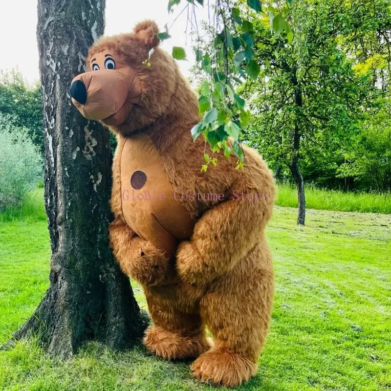 

Inflatable Cute Furry Plush Brown Bear Mascot Costume Fursuit Halloween Shop Market Promotion Halloween Bear Cosplay Party Adult