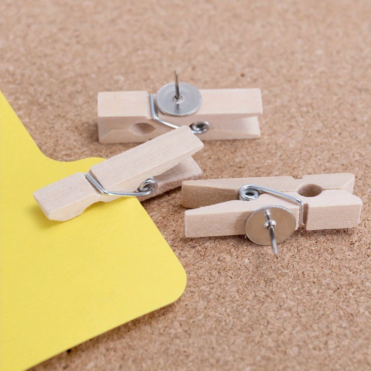 20 Pcs Wooden Clips Thumbtacks Multi-function Wood Push Pins for Photo Note Cork Board Craft Project Office Home Decoration