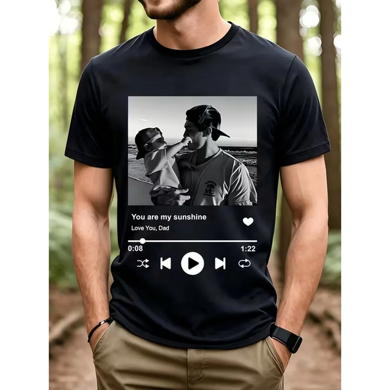 Personalized Photo Music Player Style Mens Cotton Short Sleeved T Shirt Featuring Fashionable Friendly Fabric Music Player Chest Emblem Pattern Suitable For City Strolls Casual And Ordinary Birthday Gift For Friends