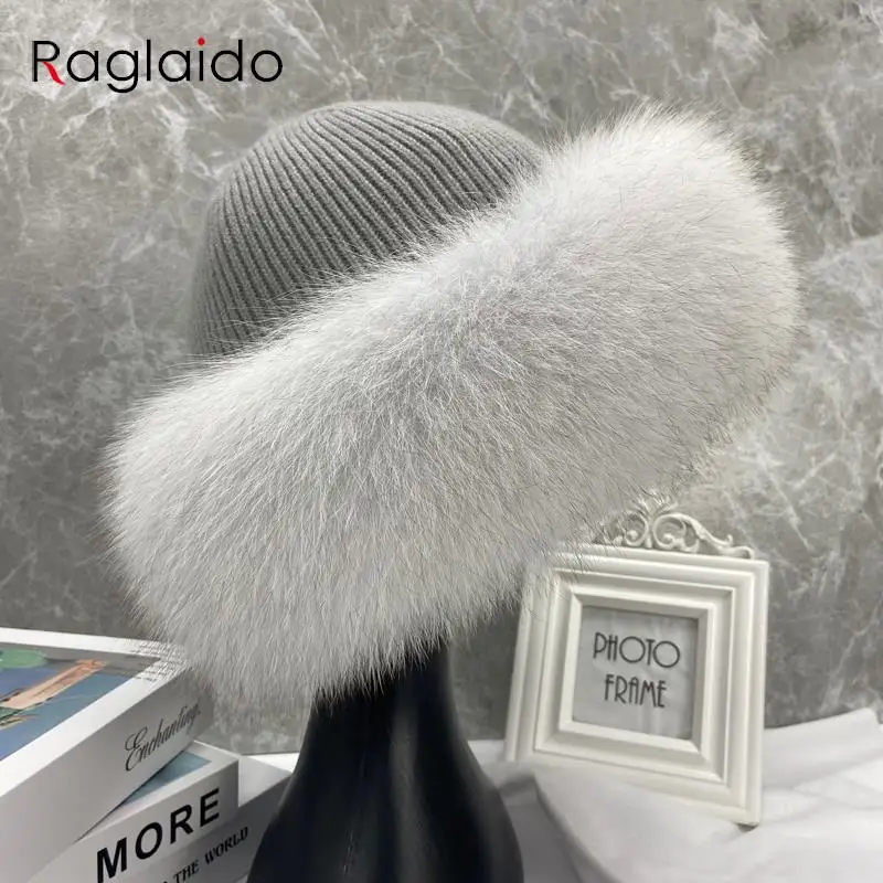 New Stylish Beanie Hats for Women Winter Warm Fluffy Bone Cap Soft Outdoor Thick Natural Fox Fur Hat Female Dome Hats