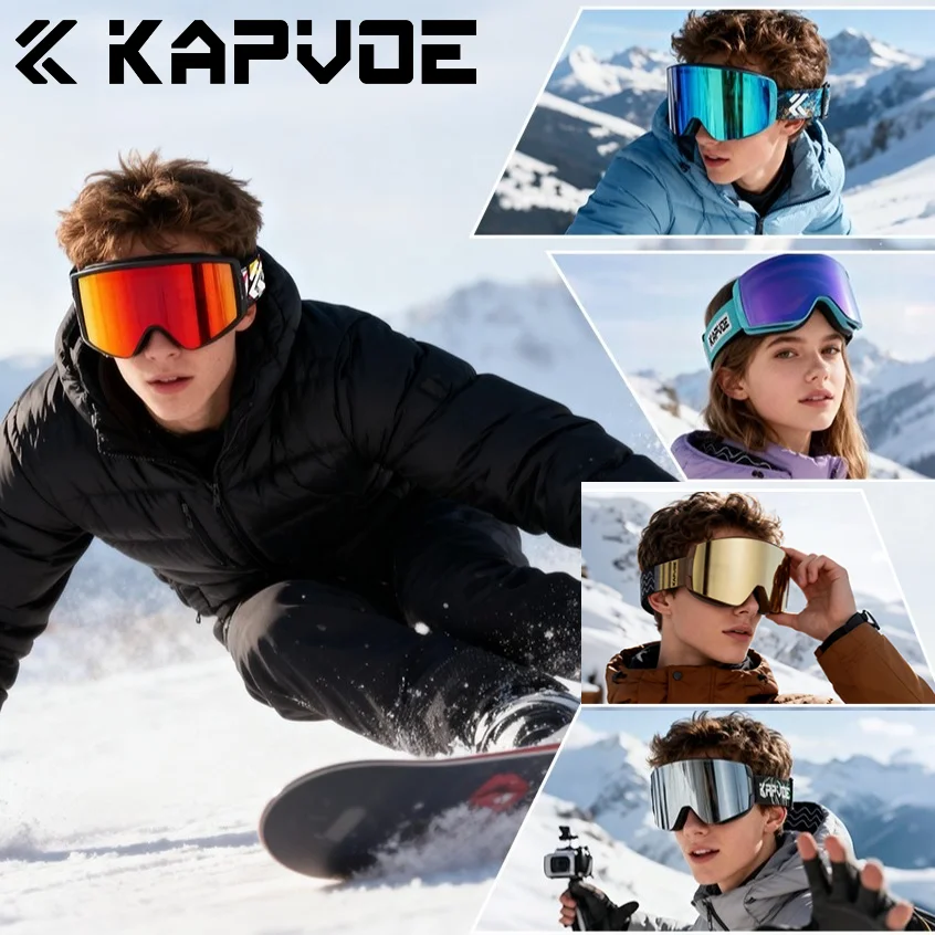 

Kapvoe Snow Goggles Ski Magnetic Anti-Fog Lenses UV400 Protection Men Women UV400 Ski Goggles Sports Photochromic Hiking Eyewear
