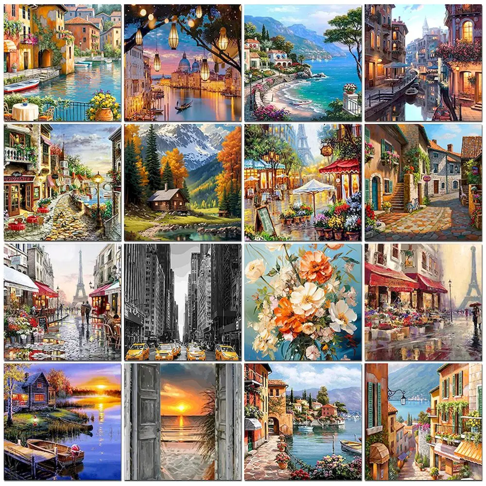 PhotoCustom City Painting By Numbers For Adults DIY Kits HandPainted On Canvas DIY Frame Oil Picture Drawing Coloring By Number