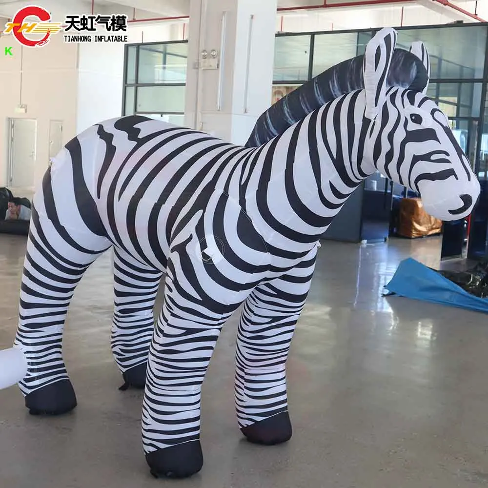 Modelo de zebra inflável em tamanho real, envio rápido, feito sob encomenda, réplica de animal inflável, soprador de ar com ventilador grátis