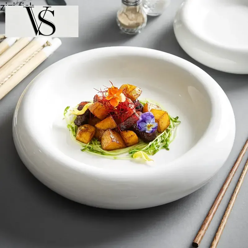 Plate Soup Thick Dish Dessert Plates Sushi Round Solid Color Tableware Dinner Ceramic Plate Restaurant Creative Insulation