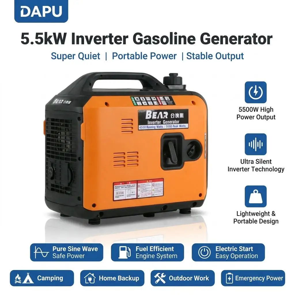 5.5kW Inverter Generator 5500W Silent Portable Petrol Pure Sine Wave Power Station for RV Audio Sensitive Electronic Device