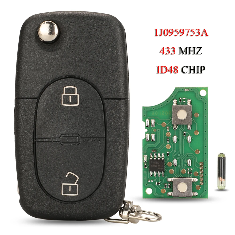 jingyuqin 1J0959753A Remote Smart Car Key For Volkswagen VW Golf Passat MK4 2Buttons 434MHZ ID48 Chip