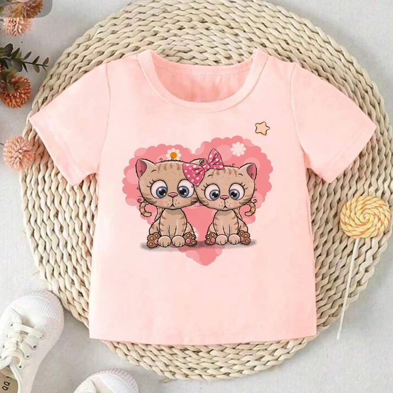 

Personalised Cute Cat Print Pink Kids Birthday T-shirt Child Clothes Tops Girls Shirt Birthday Party Present T Shirt Baby Tee