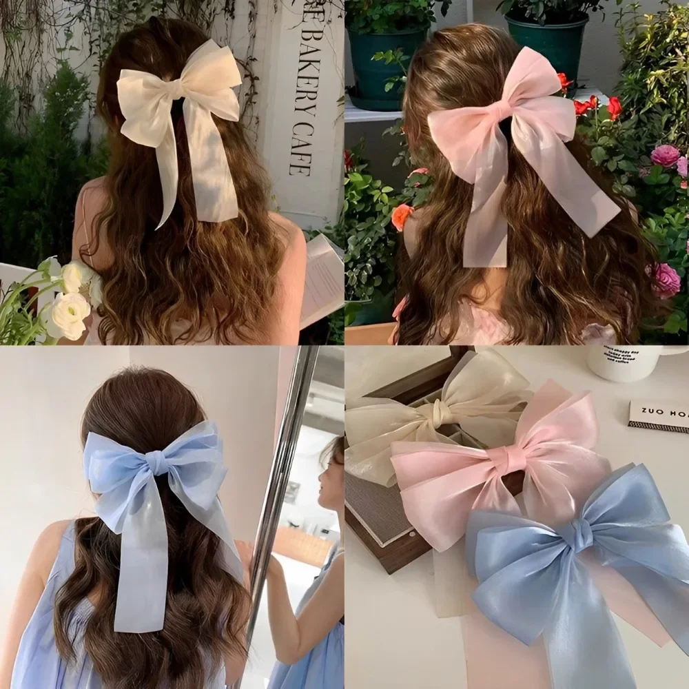 Cream Colored Sweet Desire Mesh Bow Hair Clip Super Fairy Top Clip Back Head Hair Clips Hair Accessories Spring Clip Wholesale