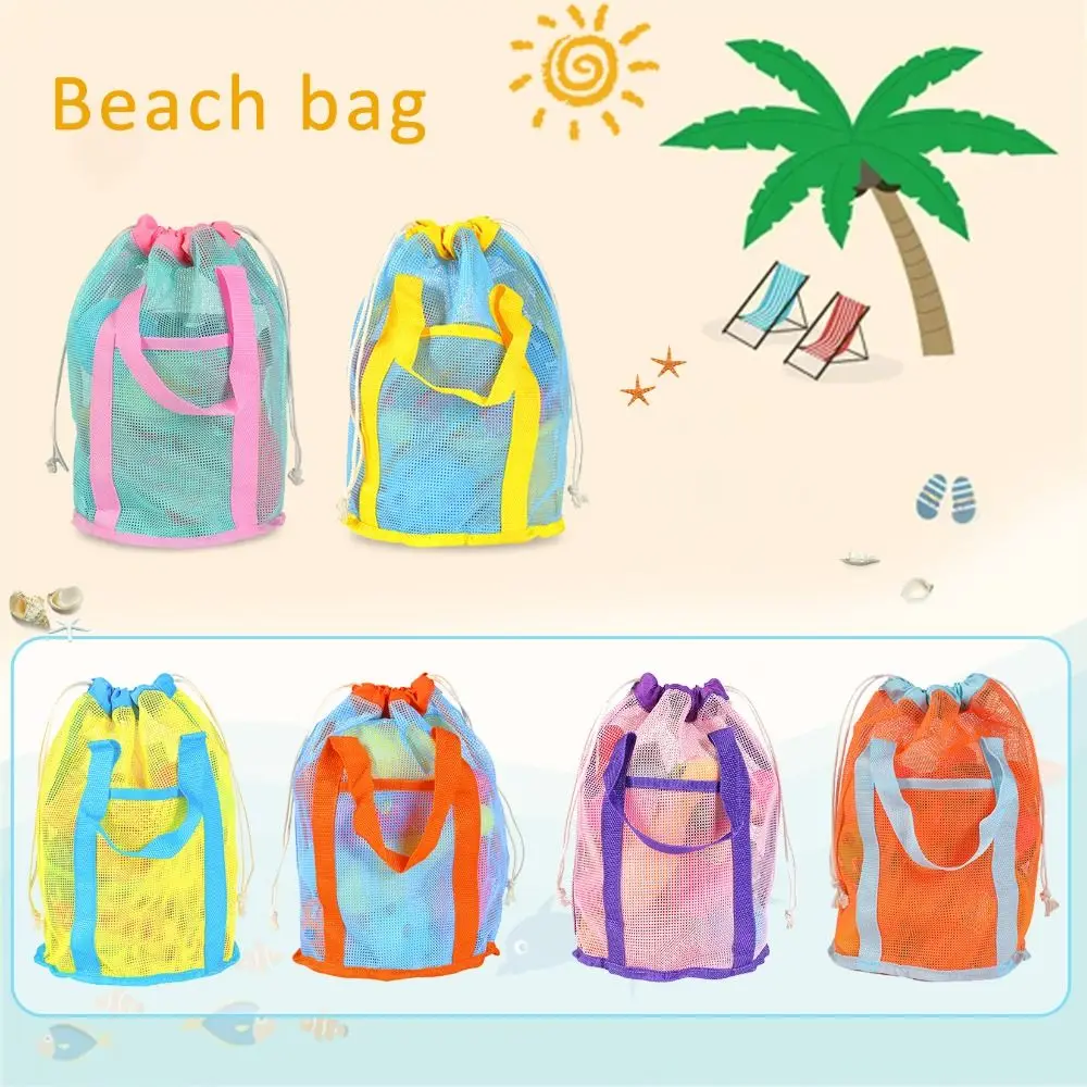

Simple Drawstring Mesh Toiletries Bag Foldable Handheld Beach Storage Bag Basket Tote Bag Organizer Sports