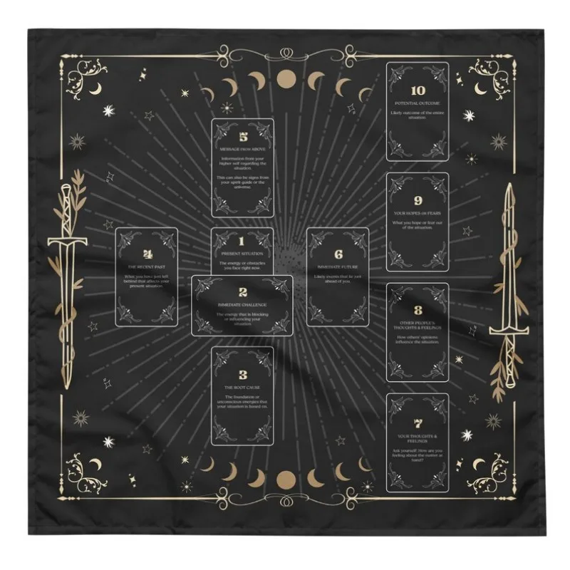 7 Card Spread Tarot Cloth Altar Cloth Moon Phase Tarot Reading Mat Divination Tablecloth Witchcraft Ritual Spiritual Decor