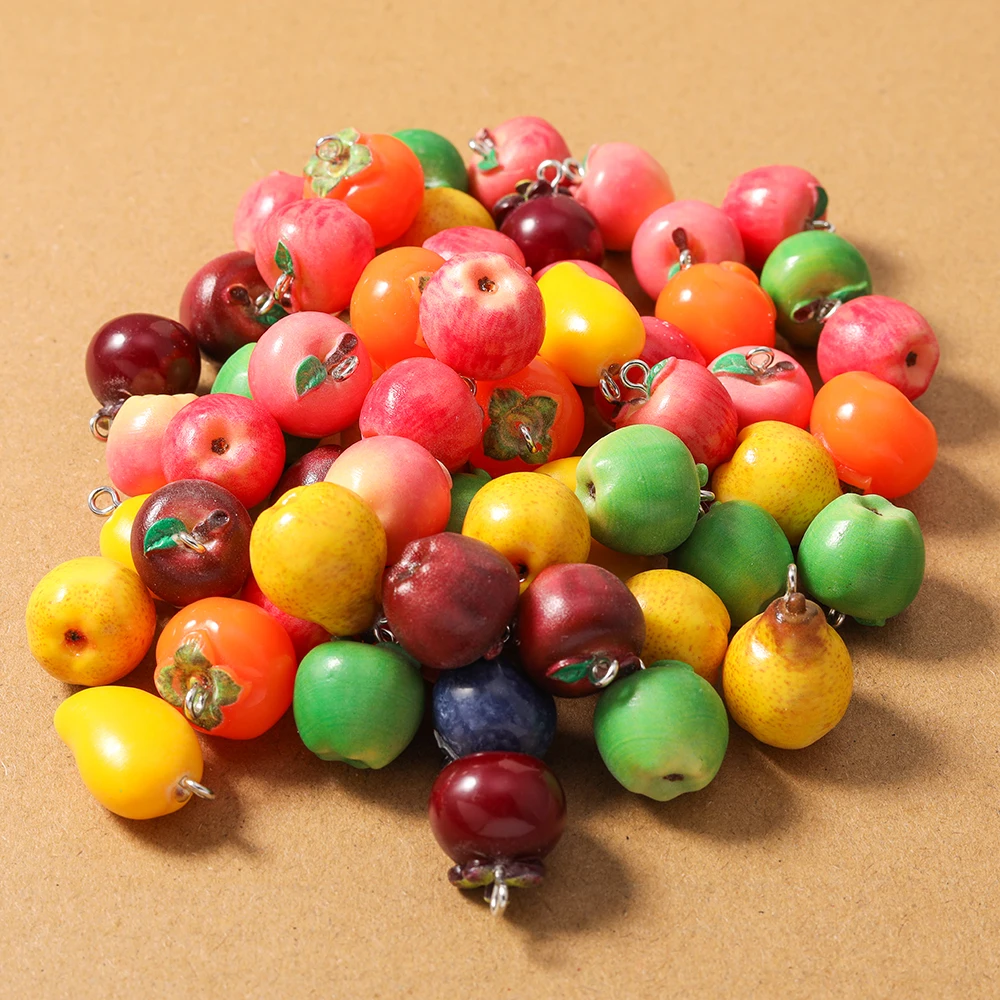 10pcs Random Mix Resin 3D Fruit Tomato Pearl Apple Charms Pendants for Jewelry Making Earrings Necklace DIY Handmade Accessories